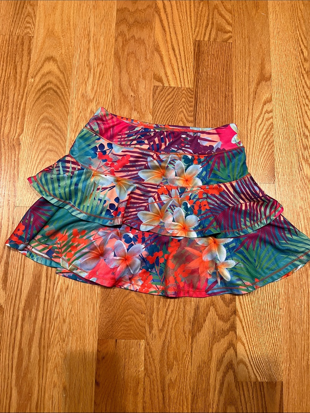 Reel Legends Multicolor Tropical Floral Tiered Skirt - Pink, Green, Blue, Orange